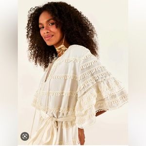 Farm Rio Off White Embroidered Trim Midi Dress size small